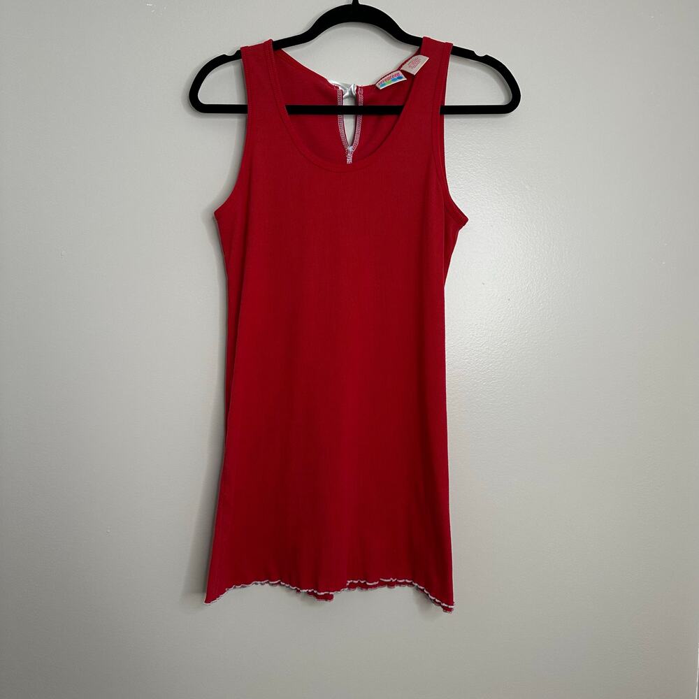 Seventeen Mini Dress Women Small Red Ribbed Lettuce Edge Bow‎ Back Y2K Aesthetic
